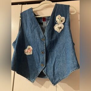 Denim Vest with Floral Accents